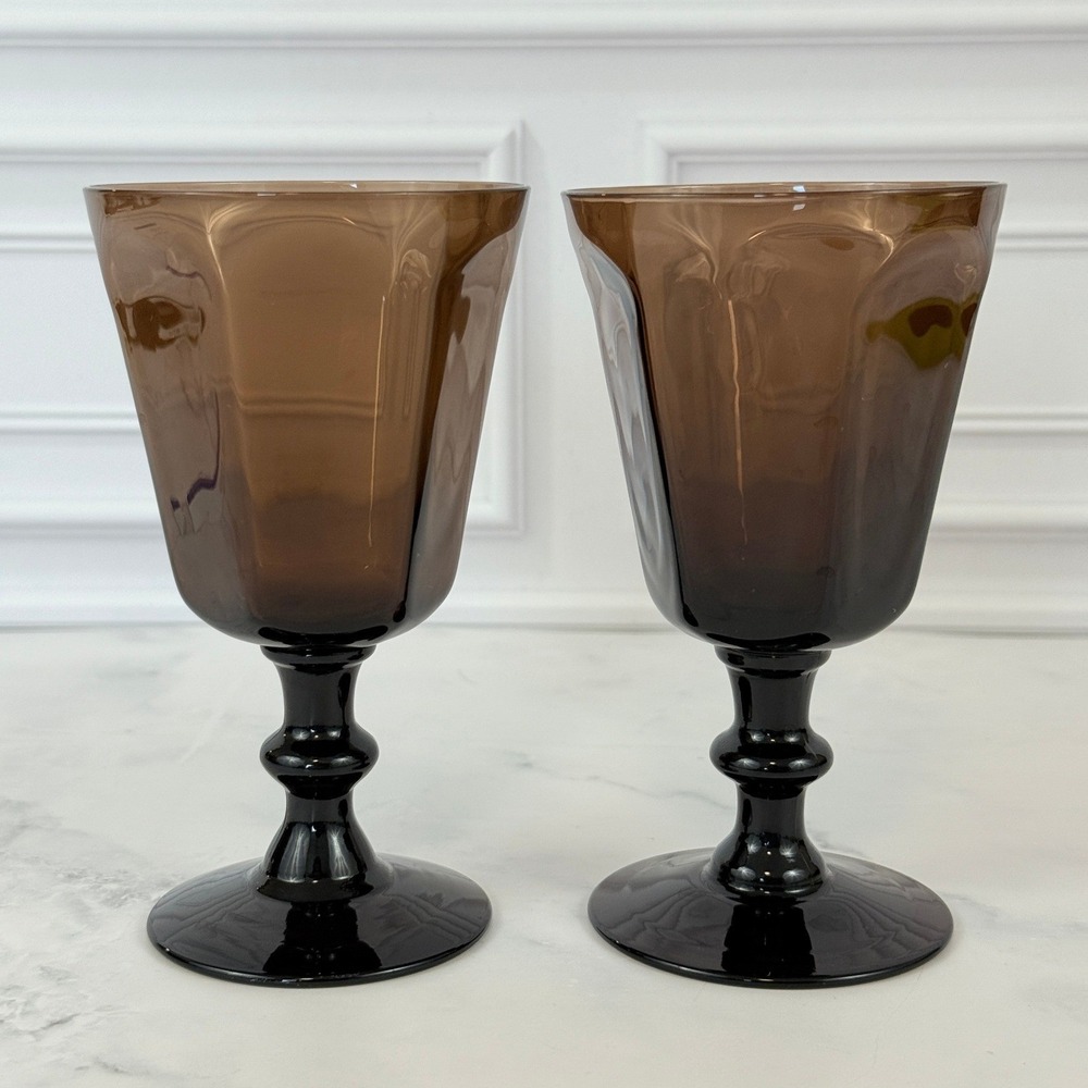 Vintage PAIR (2) Lenox Antique Brown 5" Wine Glasses Stamped Lenox USA